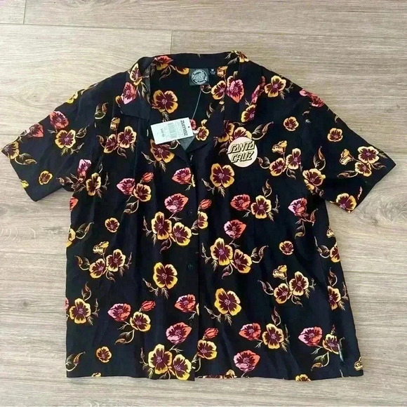 -NWT- Women’s Santa Cruz Skateboards Floral Cali Poppy Woven Button Up Shirt - Picture 1 of 4